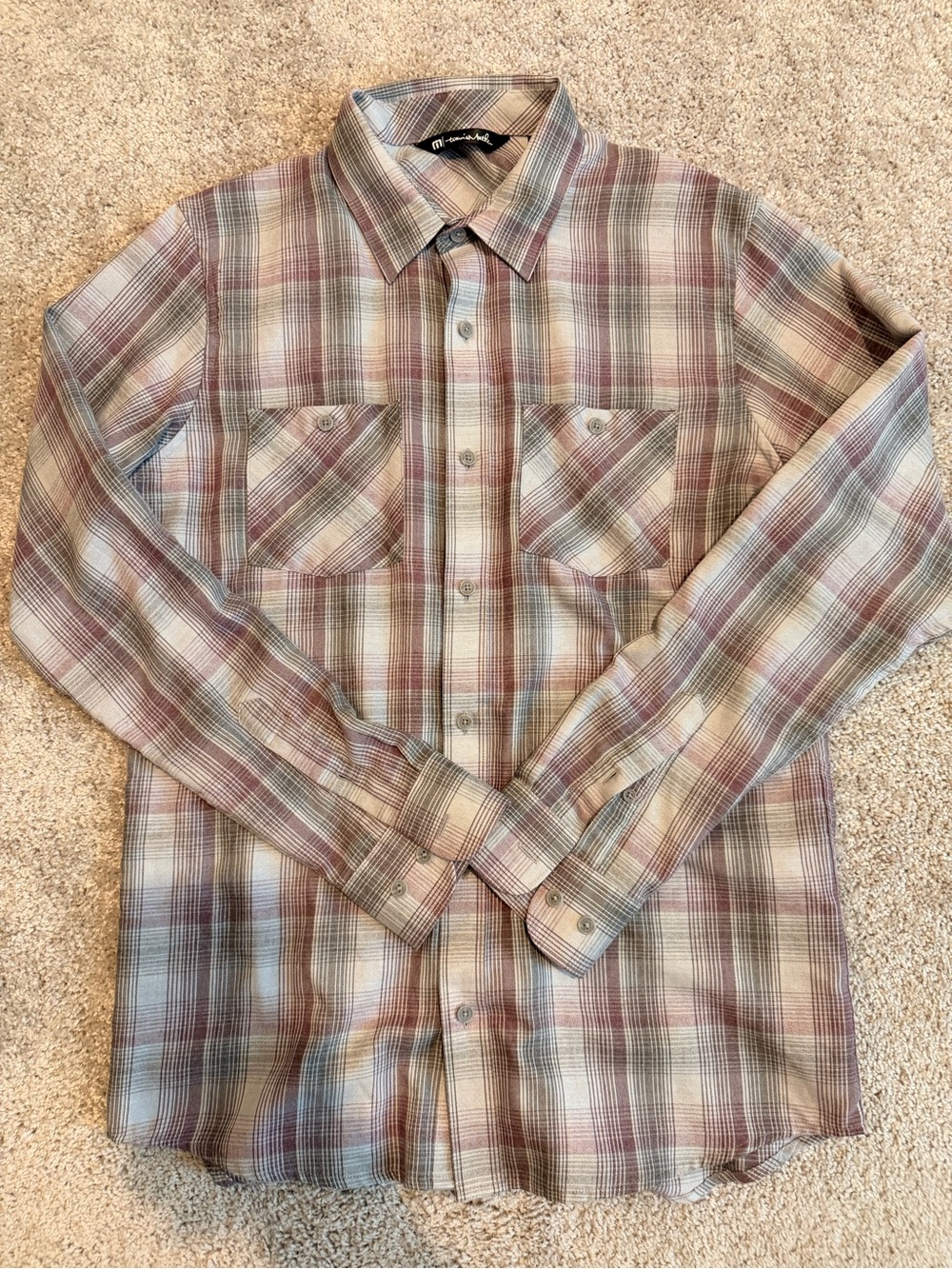 Travis Mathew - Cloud. Beige and Burgundy Plaid Button-Down Shirt